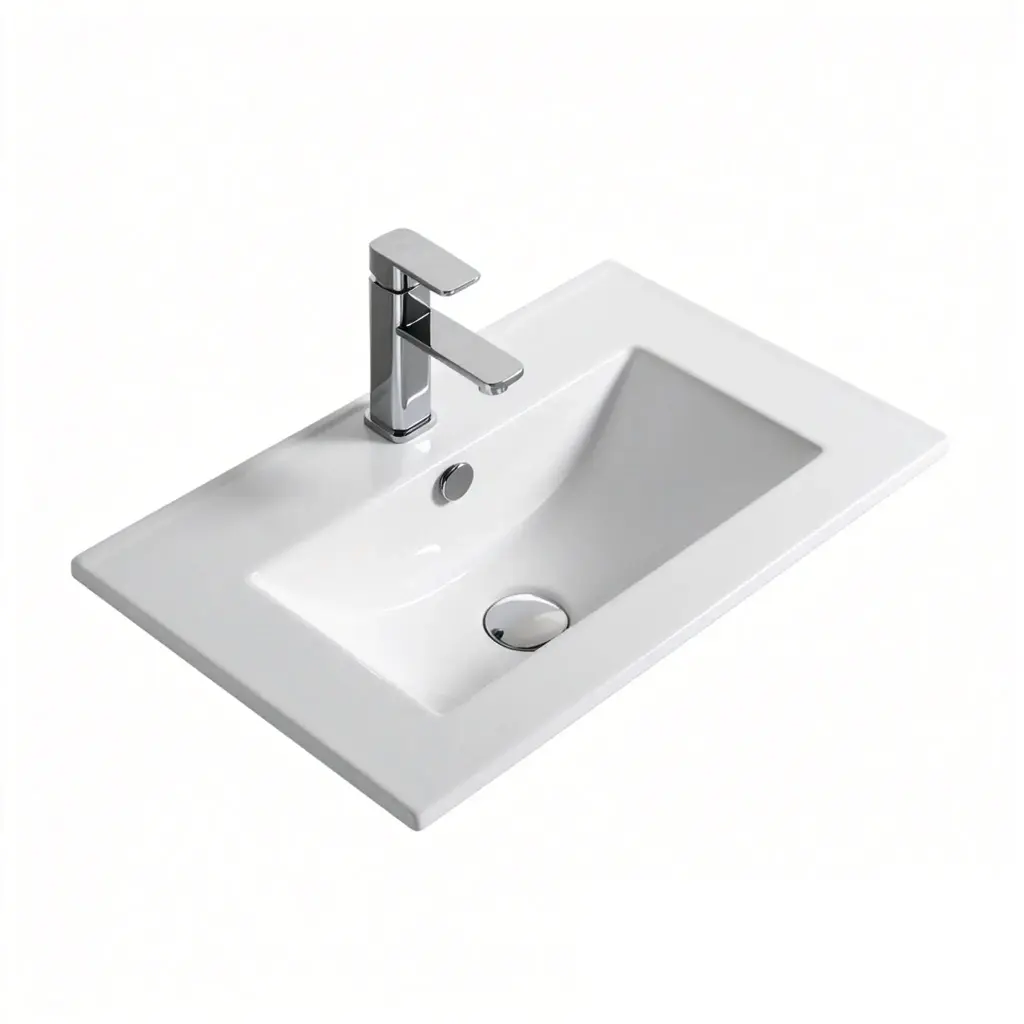 [56300] 915*365*165mm Gloss White Crete Fine Ceramic Slim Counter Top One Tap Hole Overflow,32mm Waste