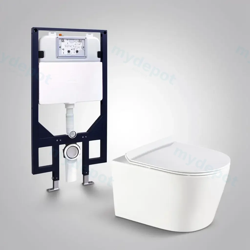 Agena R&T Inwall Wall Hung Toilet Suite Pan:Gloss White Rimless Wall Hung Pan
