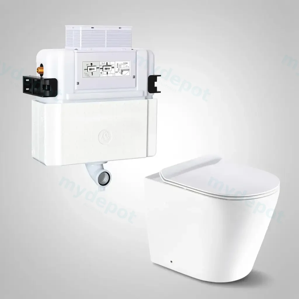 Agena R&T Lower Counter Inwall Floor Toilet Suite Gloss White Rimless Floor Pan