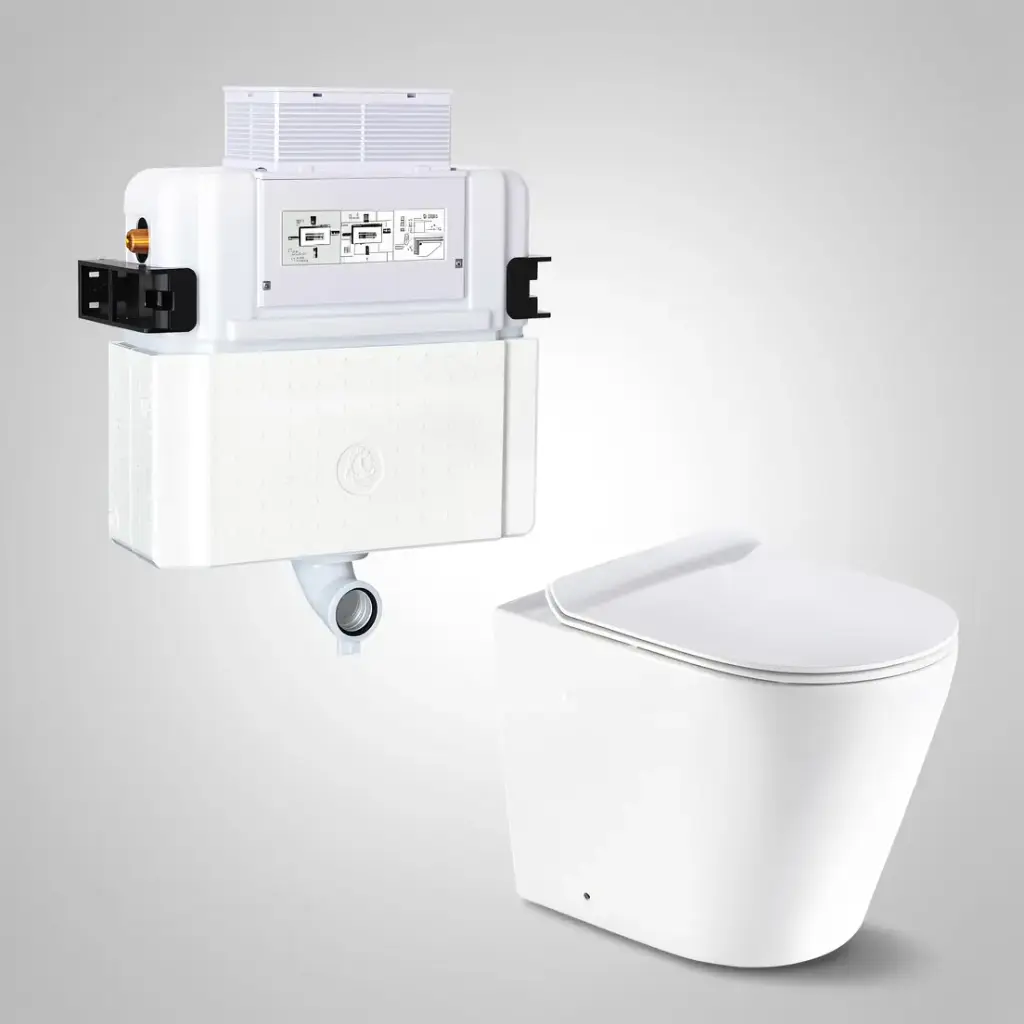[56209] Agena R&T Lower Counter Inwall Floor Toilet Suite Gloss White Rimless Floor Pan