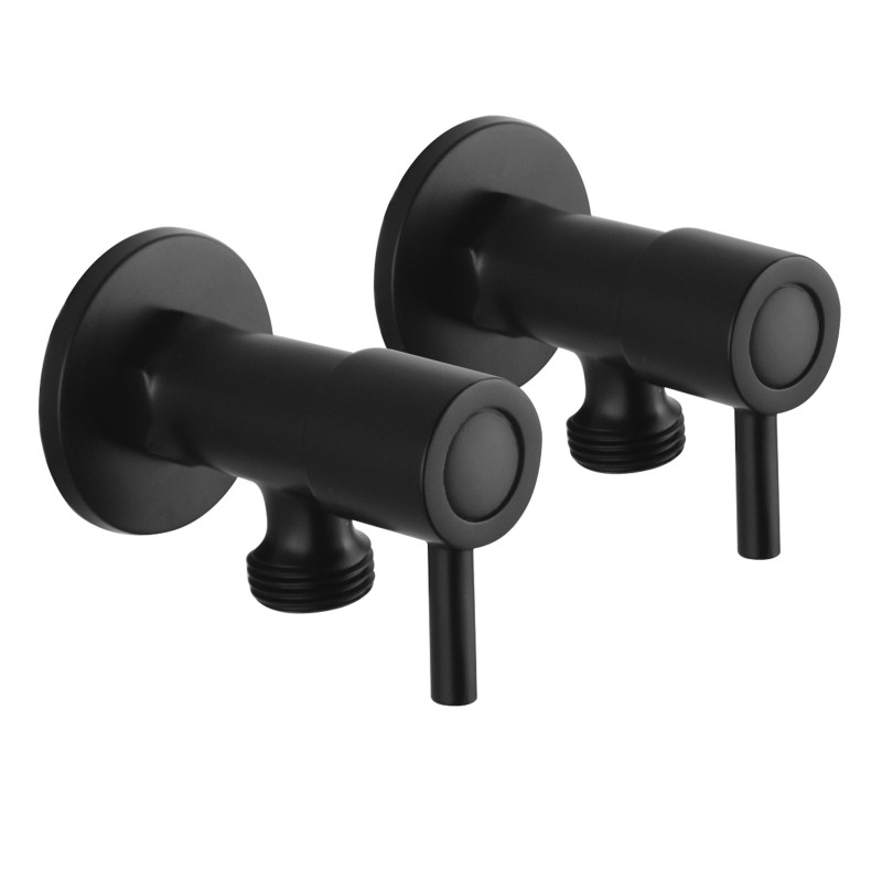 [40436] Bathroom Round Black 1/4 Turn Washing Machine Stop Taps(one pair)