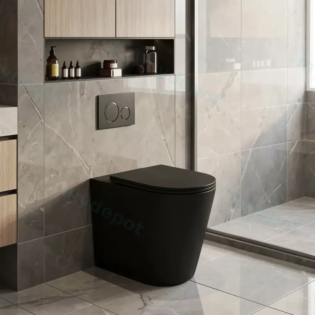 Berlin99 Matt Black Floor Pan With Slim UF Seat Cover Quiet Flushing Technology
