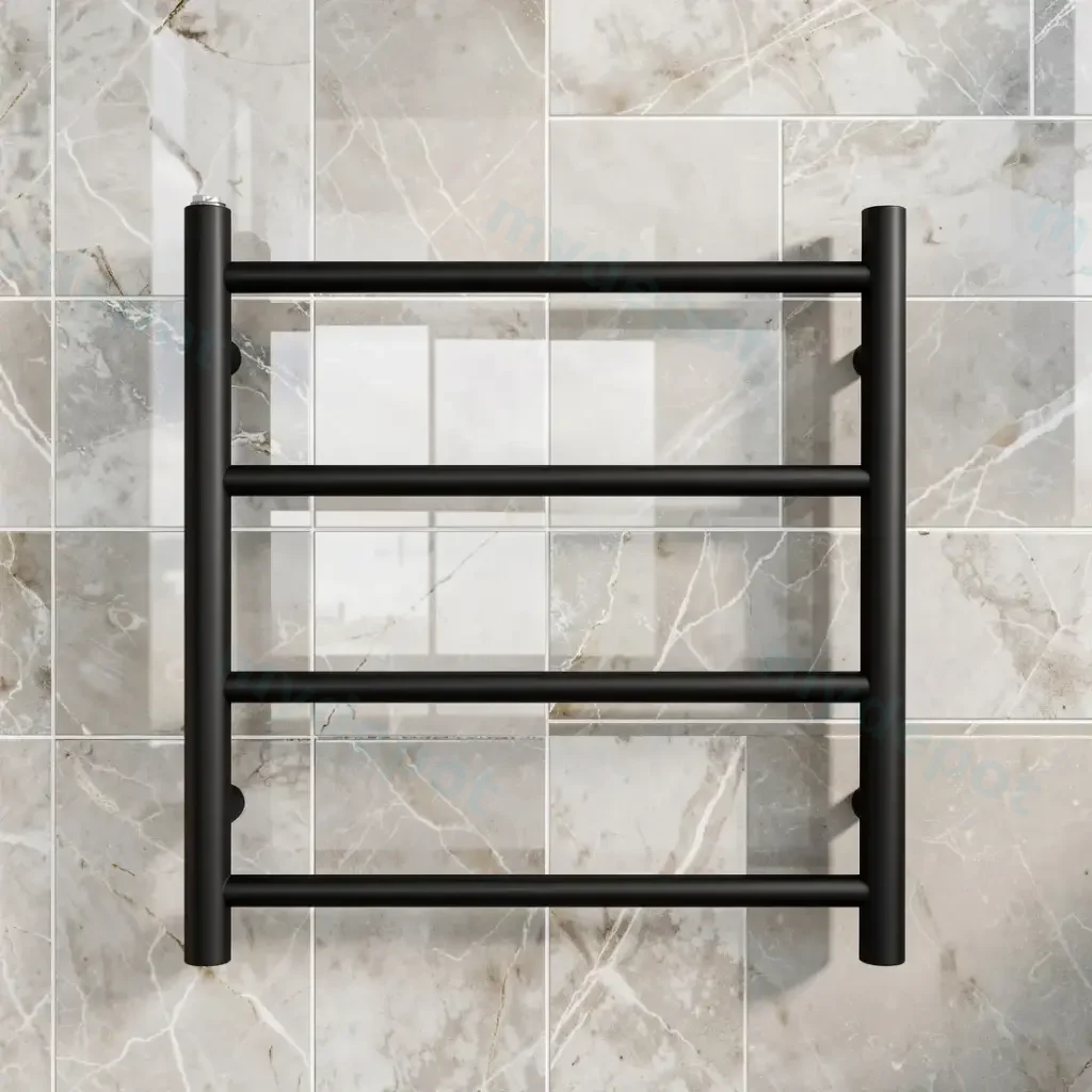 Black Round Electric Heated Towel Rack 4 Bars