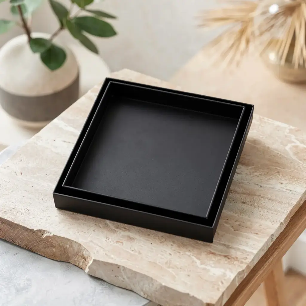 [40456] Black Shower Grate Floor Waste Drain Smart Insert Tile 120*120mm