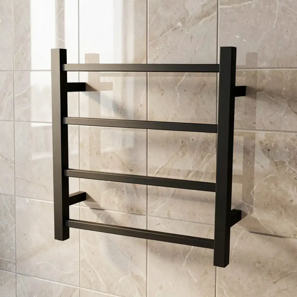 [40440] Black Square Electric Heated Towel Rack 4 Bars