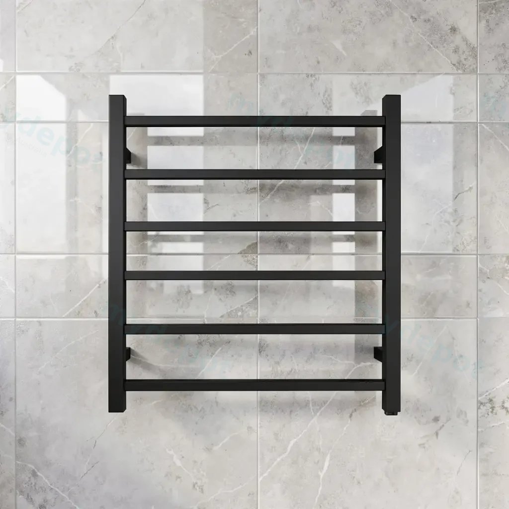 Black Square Electric Heated Towel Rack 6 Bars