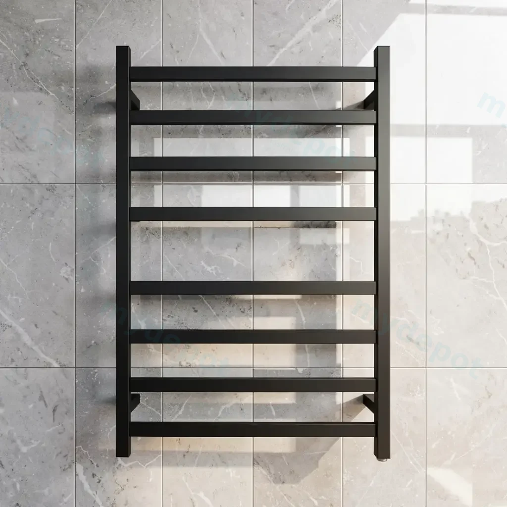 Black Square Electric Heated Towel Rack 8 Bars