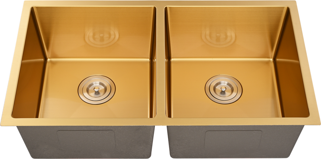 [56021] Bowl Size:350X400X230mm Overall Size:775X450X230mm Brushed Gold Kliff Hand Made Stainless Steel Sinks