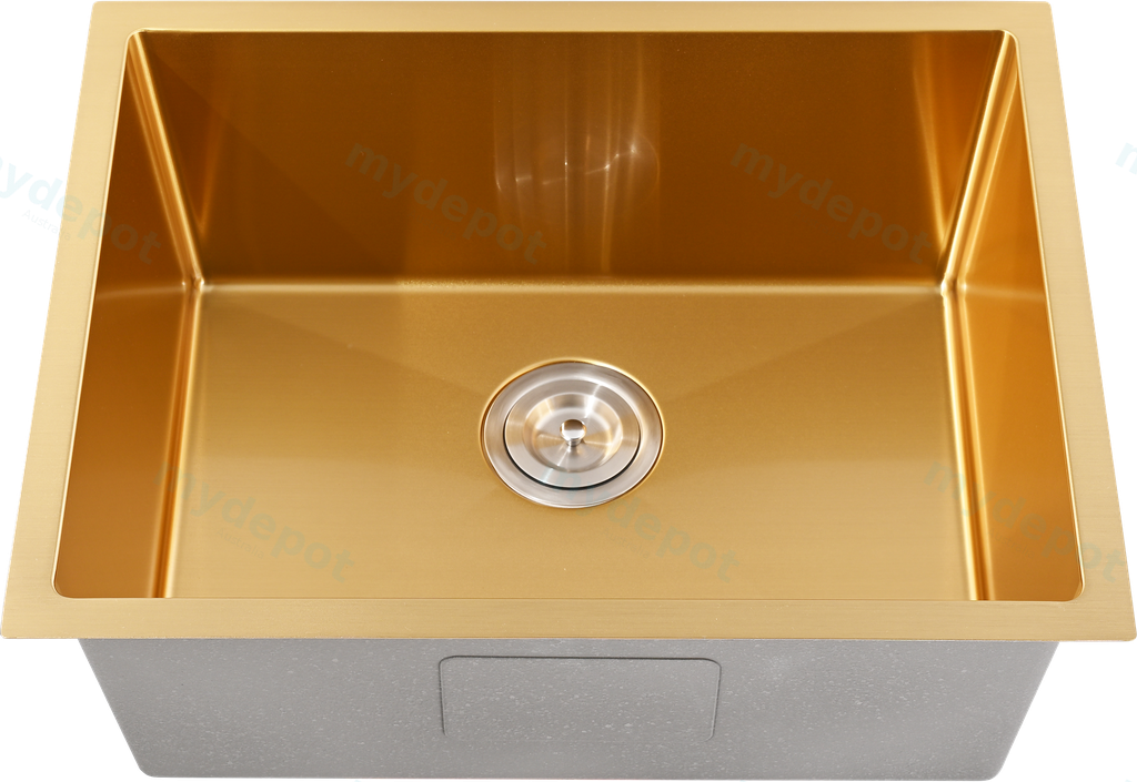 Bowl Size:540X400X230mm Overall Size:580X440X230mm Brushed Gold Kliff Hand Made Pvd Stainless Steel Sinks