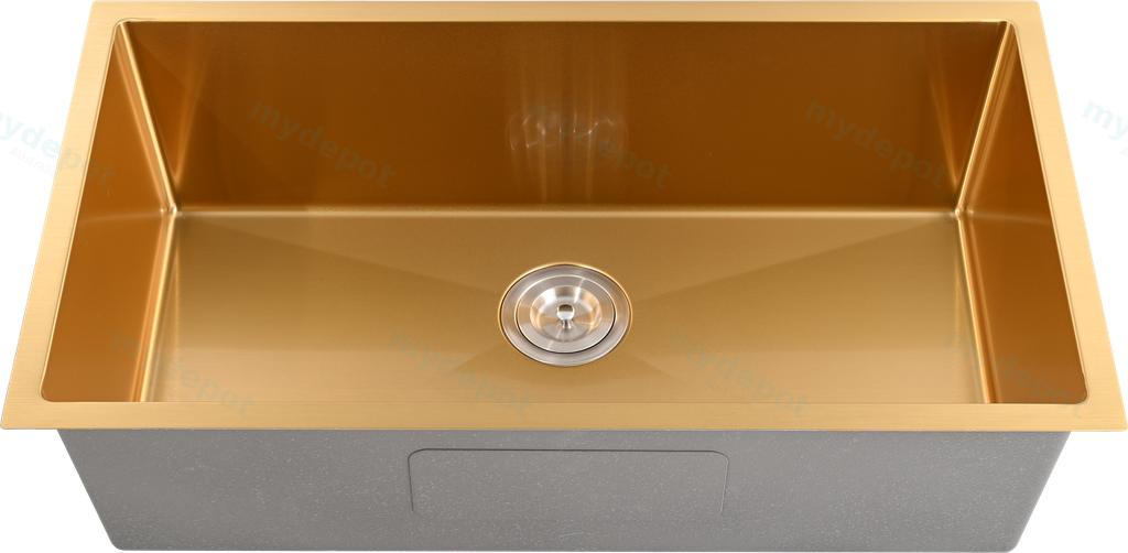Bowl Size:720X400X230mm Overall Size:760X440X230mm Brushed Gold Kliff Hand Made Stainless Steel Sinks