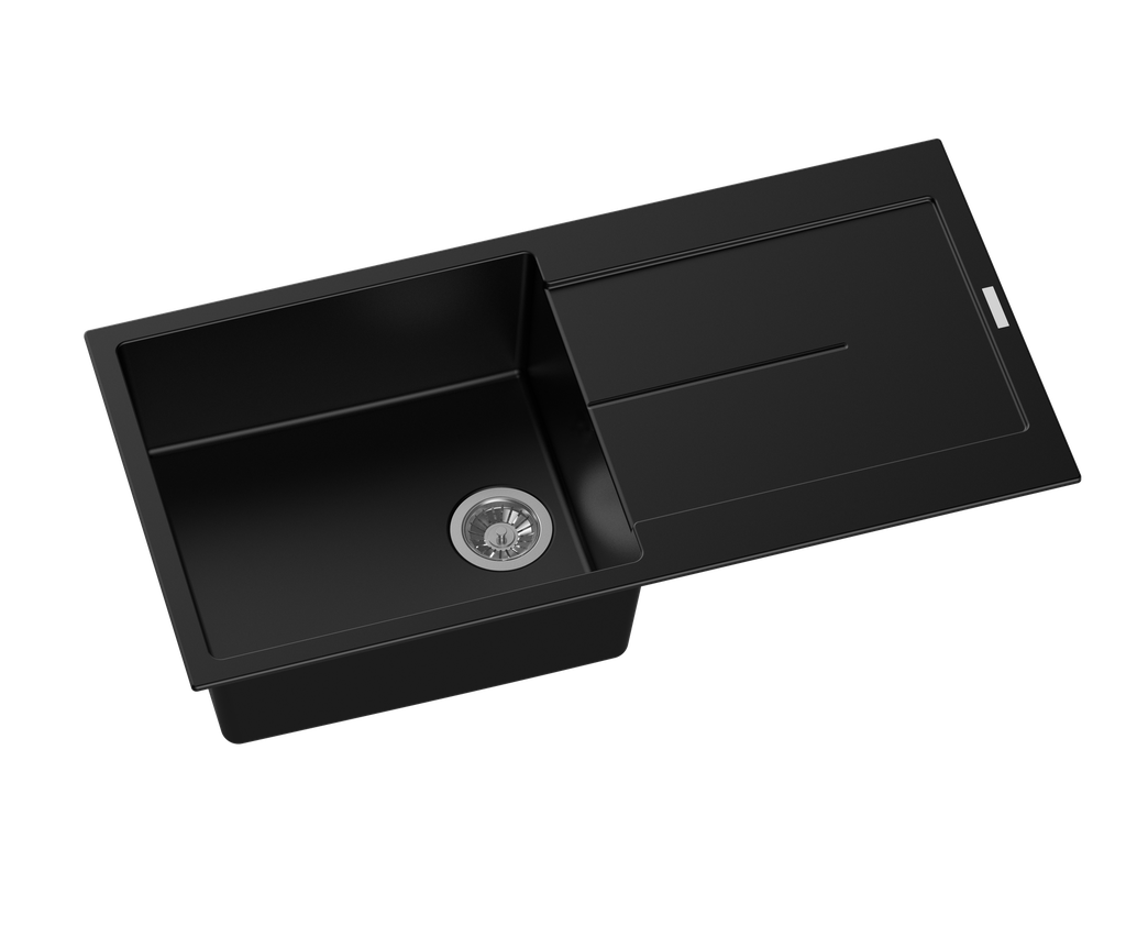 [40560] Carysil Black Single Bowl with Drainer Granite Kitchen Sink 1000*440mm