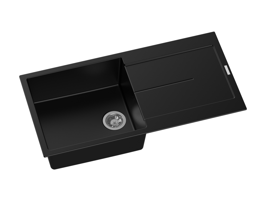 [40560] Carysil Black Single Bowl with Drainer Granite Kitchen Sink 1000*440mm