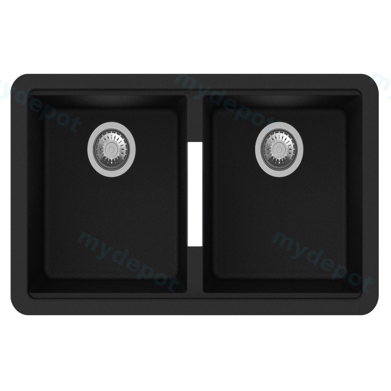 [40576] Carysil CGDB Black Double Bowl Granite Kitchen Sink 824*481*241mm