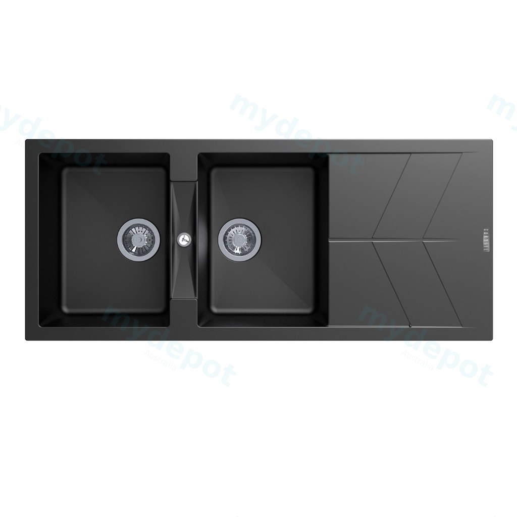 [40568] Carysil Jazz Black Double Bowl with Drainer Granite Kitchen Sink 1150*500mm