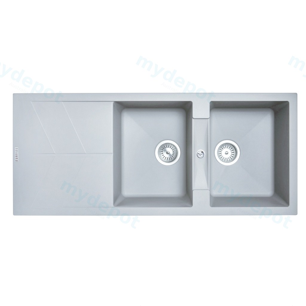 [40570] Carysil Jazz Concrete Grey Double Bowl with Drainer Granite Kitchen Sink 1150*500mm