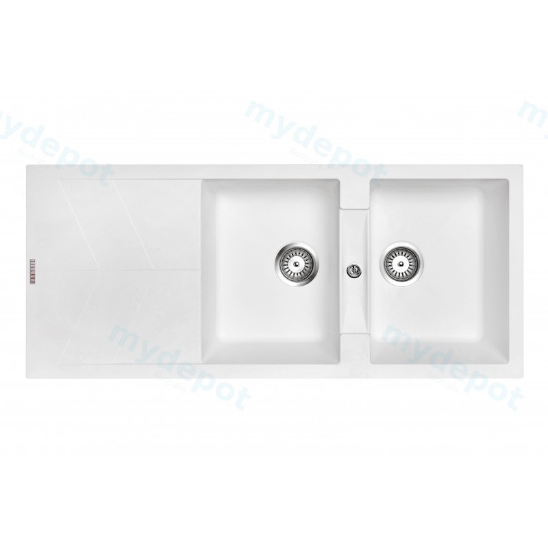 [40569] Carysil Jazz White Double Bowl with Drainer Granite Kitchen Sink 1150*500mm