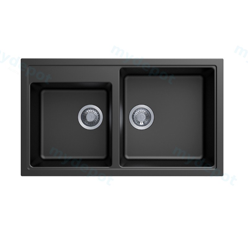 [40565] Carysil Vivaldi Black Double Bowl Granite Kitchen Sink 860mm*500mm