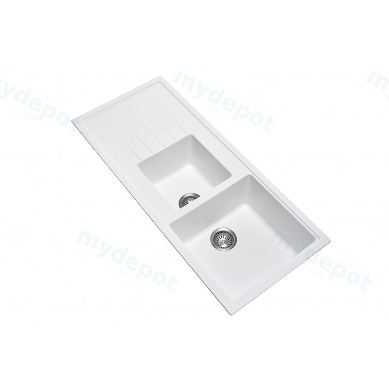 Carysil Vivaldi White 1 and 1/2 Bowl Granite Kitchen Sink 1160*500mm