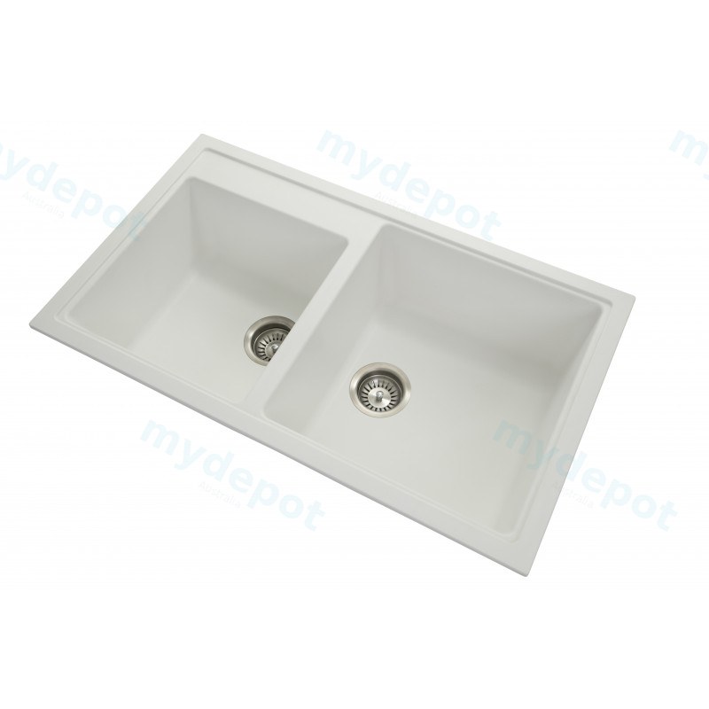 [40566] Carysil Vivaldi White Double Bowl Granite Kitchen Sink 860mm*500mm