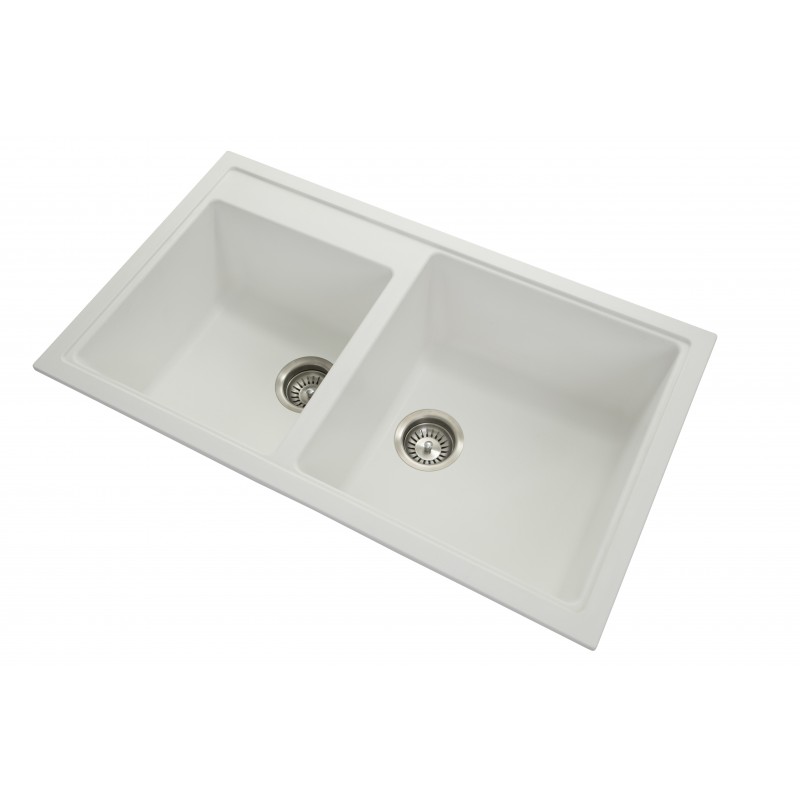 [40566] Carysil Vivaldi White Double Bowl Granite Kitchen Sink 860mm*500mm