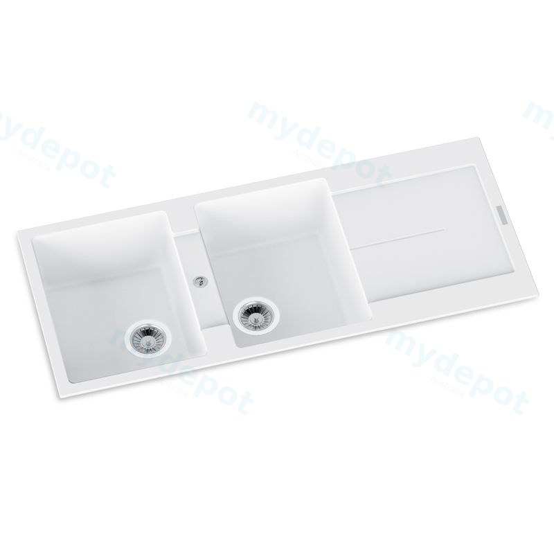 [41211] Carysil White Double Bowls with Drainer Granite Kitchen Sink 1160*500mm