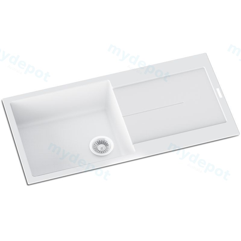 [41210] Carysil White Single Bowl with Drainer Granite Kitchen Sink 1000*440mm