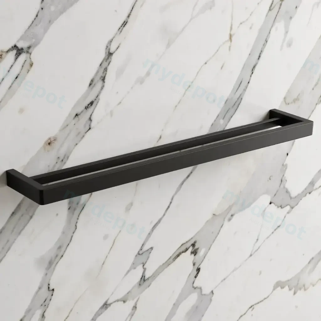 Cavallo Matte Black Square Double Towel Rail 800mm