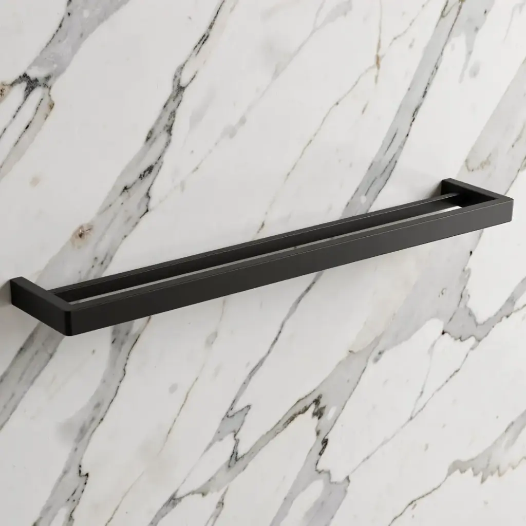 [41006] Cavallo Matte Black Square Double Towel Rail 800mm