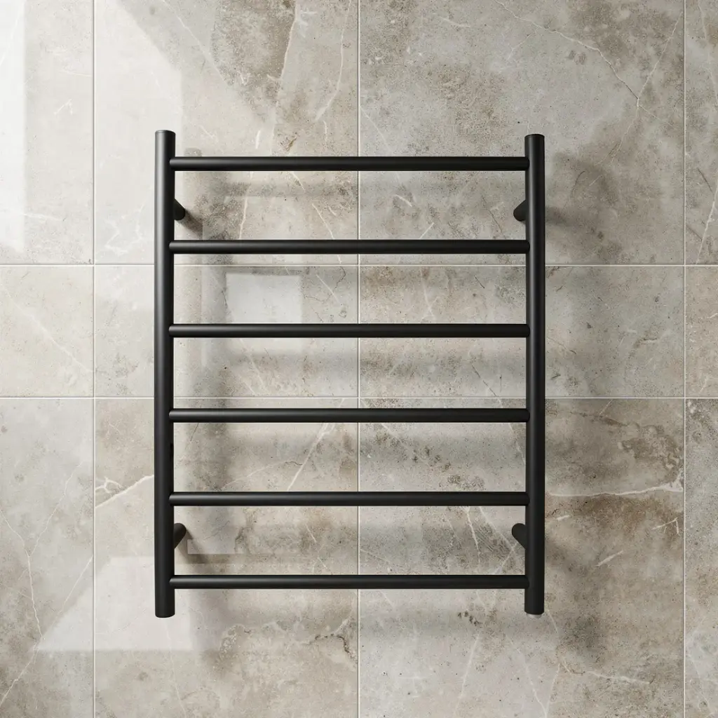 [40446] Chrome Black Electric Heated Towel Rack 6 Bars