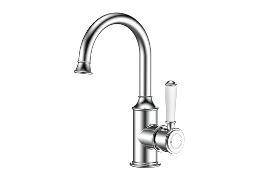[44243] Clasico Gooseneck Basin Mixer Ceramic handle Chrome