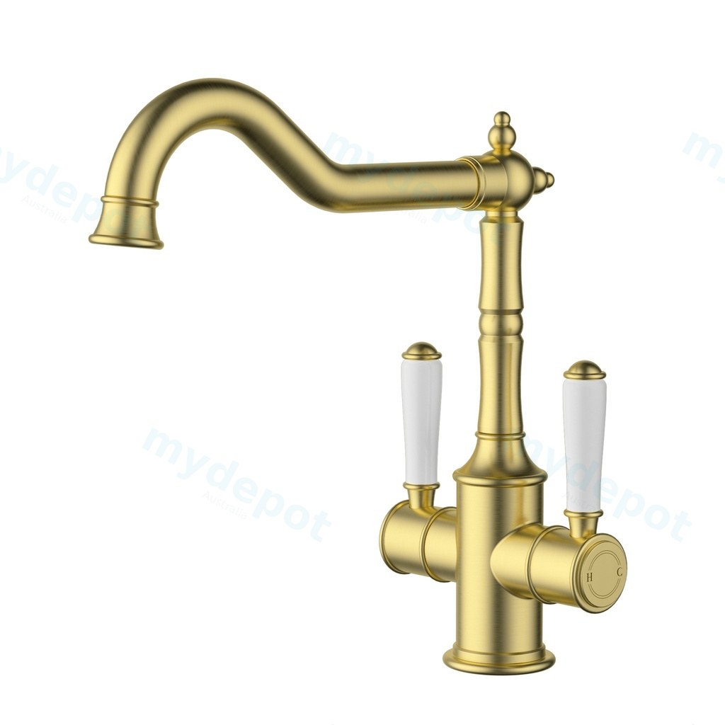 [44668] Clasico Twin Handle Sink Mixer Ceramic Handle Brushed Gold