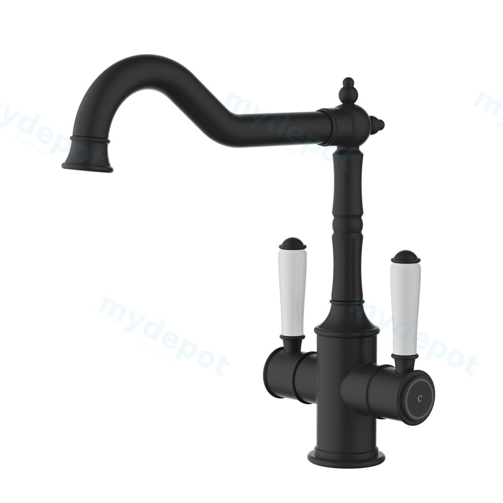 [44667] Clasico Twin Handle Sink Mixer Ceramic Handle Matt Black