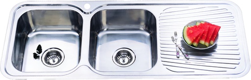 Cora Double Bowl Single Drainer Sink Abovemount One Tap Hole Left Hand Bowl 1180 x 480 x 170mm(304 Stainless Steel)