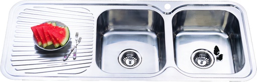 Cora Double Bowl Single Drainer Sink Abovemount One Tap Hole Right Hand Bowl 1180 x 480 x 170mm(304 Stainless Steel)
