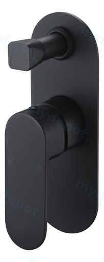[43746] Cora Ellipse Handle Matt Black  Wall Mixer With Diverter Lead Free