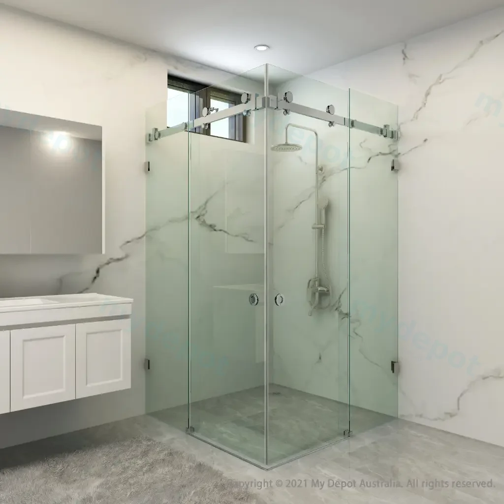 [89001] Corner Entry Double Slider Shower Screen Chrome Fittings 875x875mm