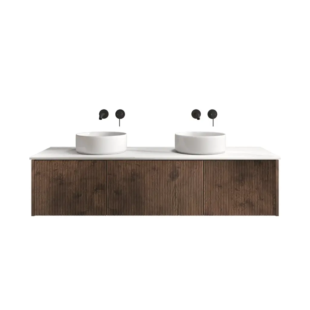 [98540/Cust-K155W-DO] 1500mm Customised Kiama Three Drawers Plywood Wall Hung Vanity Cabinet Only Dark Oak