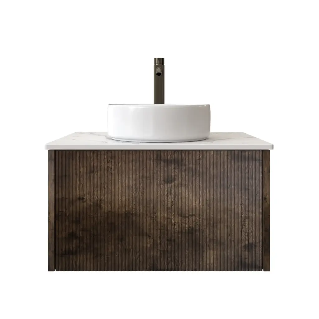 [98508/Cust-K650W-DO] 600mm Customised Kiama One Drawer Plywood Wall Hung Vanity Cabinet Only Dark Oak