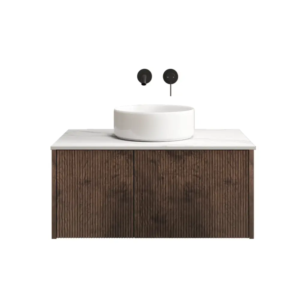 [98516/Cust-K800W-DO] 800mm Customised Kiama Plywood One Door One Drawer Wall Hung Vanity Cabinet Only Dark Oak