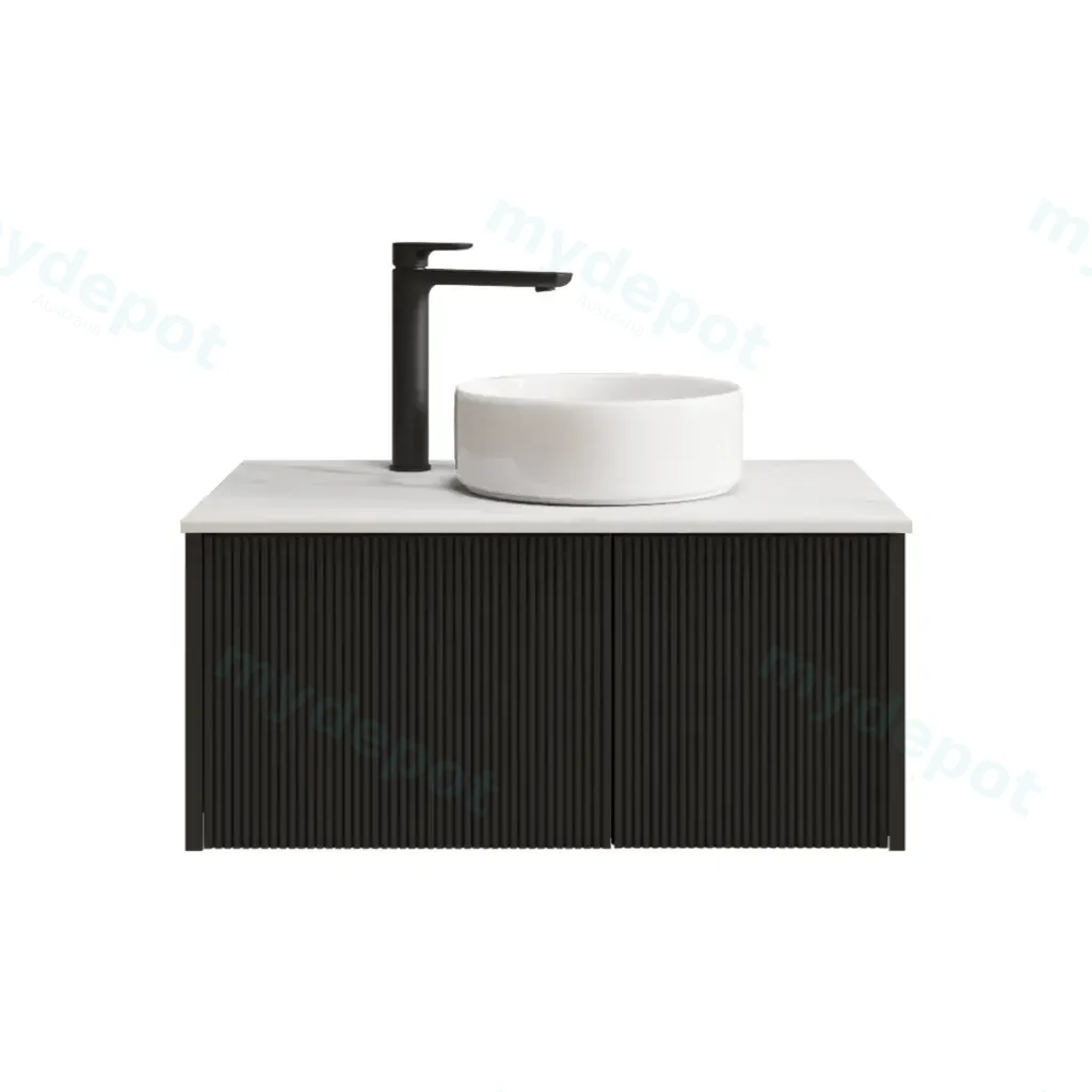 800mm Customised Kiama Plywood One Door One Drawer Wall Hung Vanity Cabinet Only Matte Black