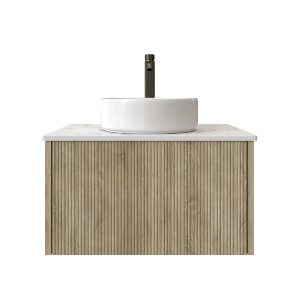 [98506/Cust-K650W-WO] 600mm Customised Kiama One Drawer Plywood Wall Hung Vanity Cabinet Only White Oak