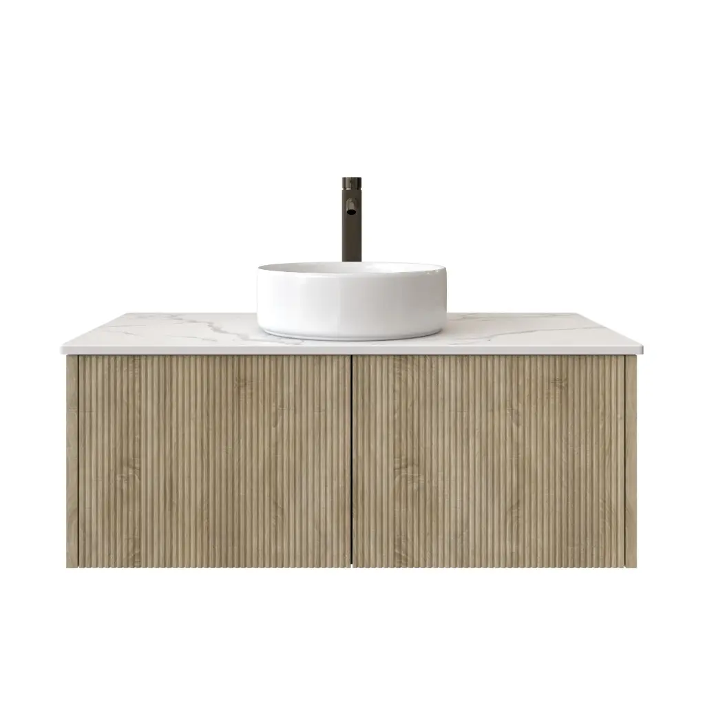 900mm Customised Kiama Two Drawers Plywood Wall Hung Vanity Cabinet Only White Oak