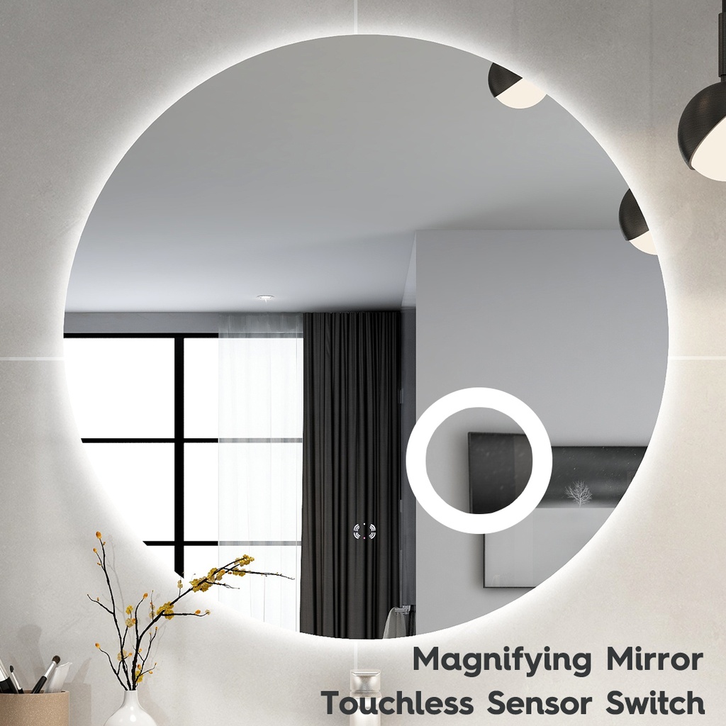 900mm Round 3 Color Backlit LED Mirror With Magnifier With Touchless Sensor Switch