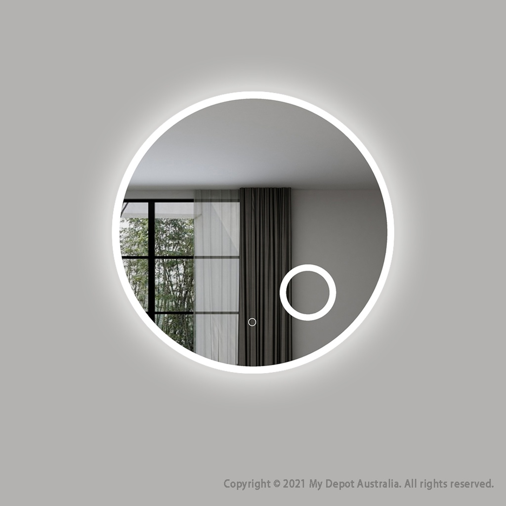 900mm Round 3 Color Frontlit LED Mirror With Magnifier With Touch Sensor Switch
