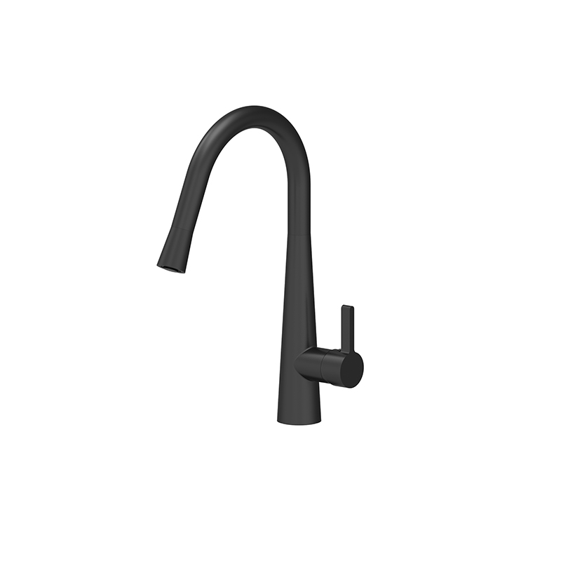 [55361] Designer Gooseneck Pull Out Kitchen Mixer Matte Black