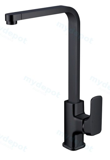 [44078] Eden Round Cornered Rectangle Handle Sink Mixer Matt Black Lead Free