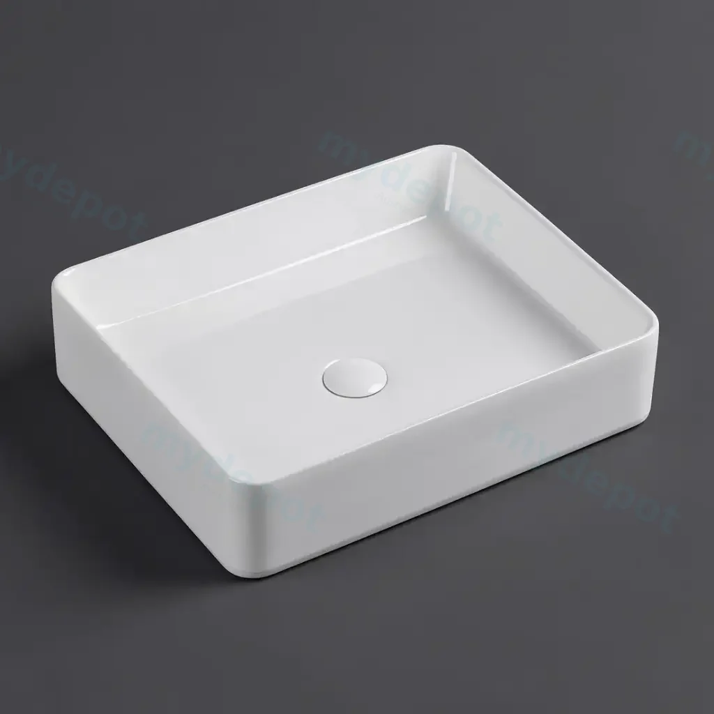 Cora Above Counter Ceramic Basin Rectangle 470x360x110mm Gloss White Non Overflow