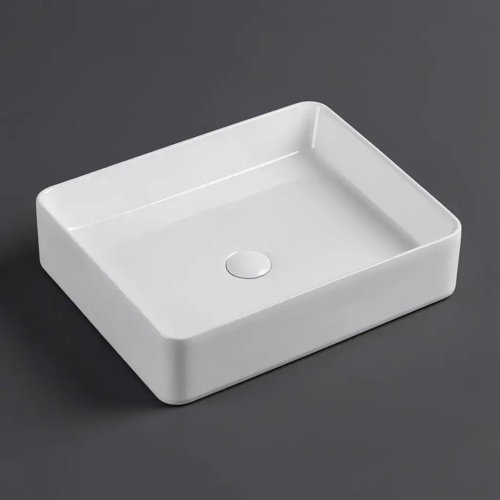 Cora Above Counter Ceramic Basin Rectangle 470x360x110mm Gloss White Non Overflow