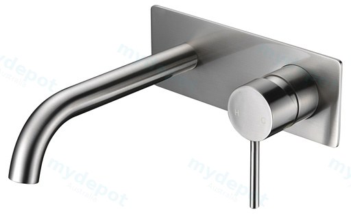 Hali Brushed Nickel Wall Basin Mixer With Curved Spout Lead Free