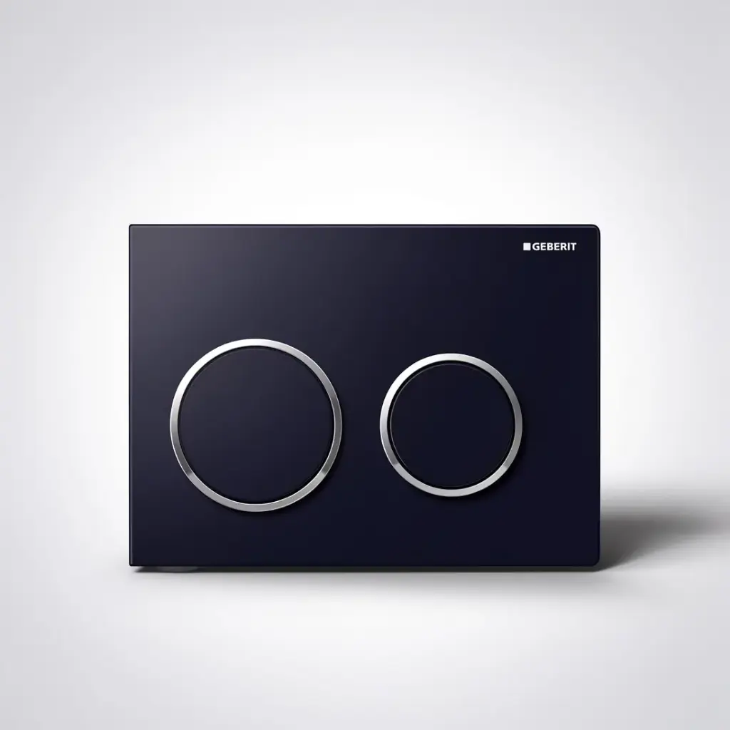 [50203] Kappa 21 Dual Flush/Access Plate (ABS) Black Plate And Buttons With Bright Chrome Rings
